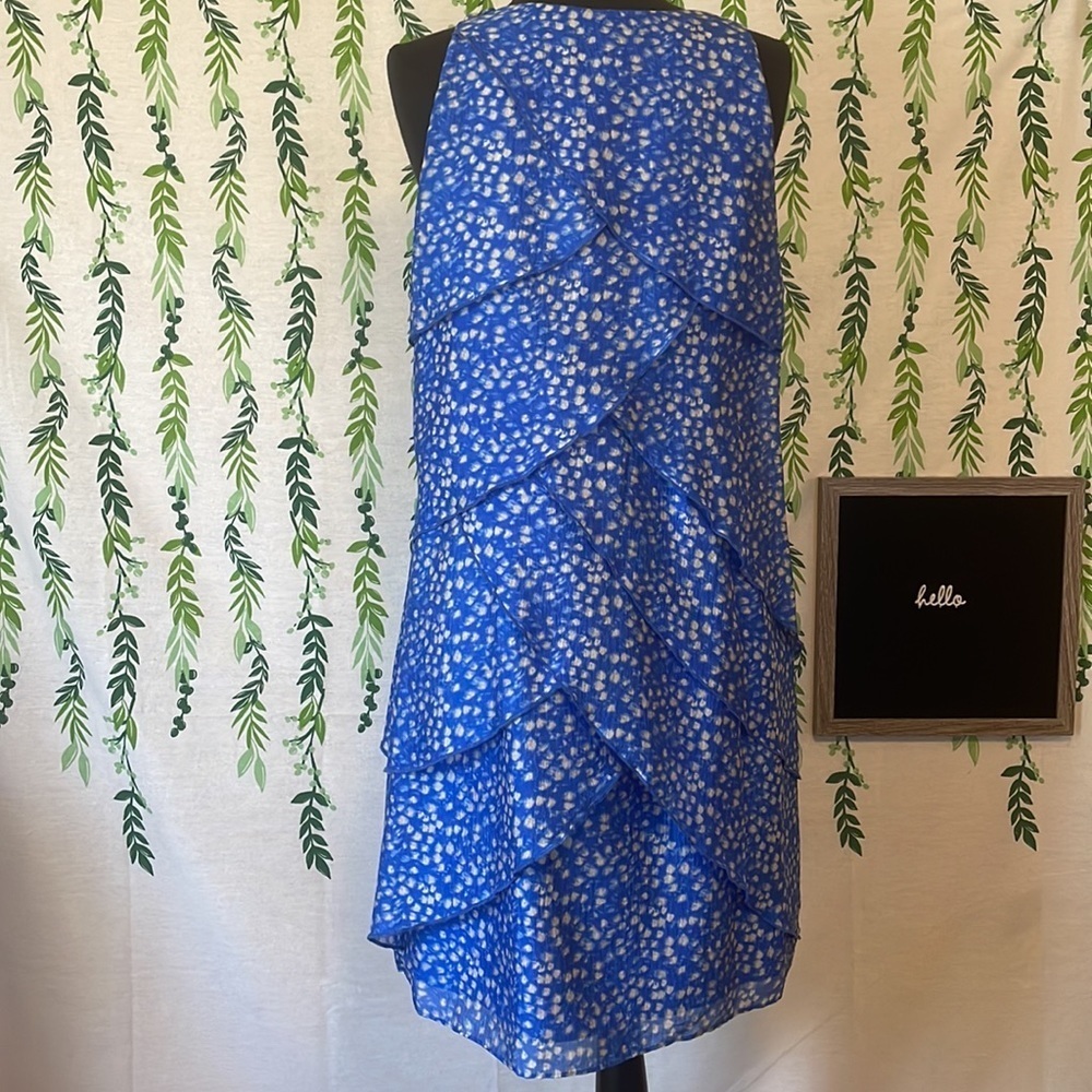 Size 10P Ann Taylor Blue/White Layered Dress A5 - Picture 5 of 5